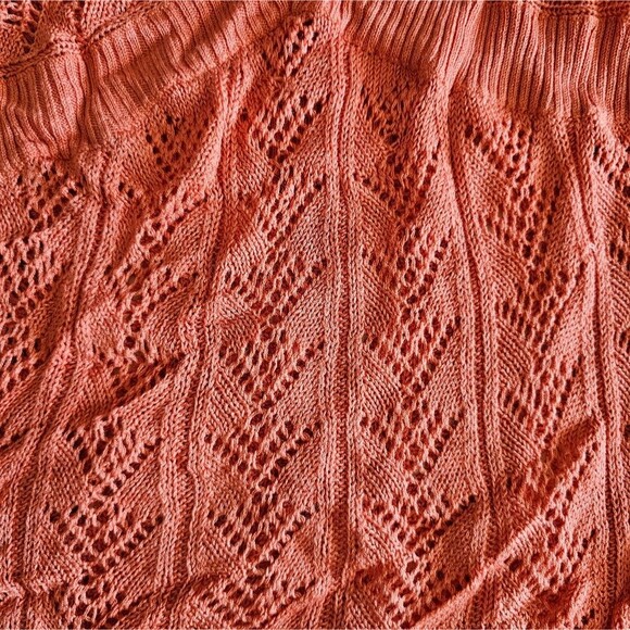 Cache Y2K Vintage 100% Tunisian Silk Sheer Open Knit Top Sz L Coral Boho Chic - Picture 5 of 11